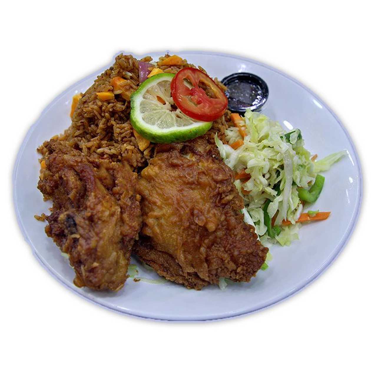 2 Pieces of Fried Chicken with Jollof Rice
