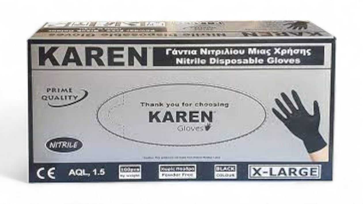 Karen Gloves Nitrile Disposable Black, X100 X-Large