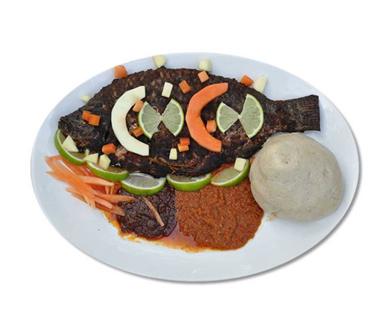 Grilled Tilapia and hot banku (with full tilapia)