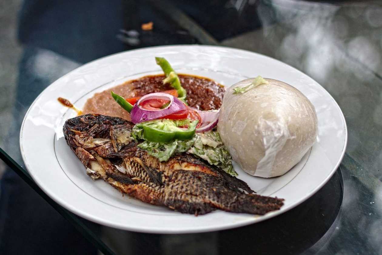 Fried tilapia and Banku (full tilapia)