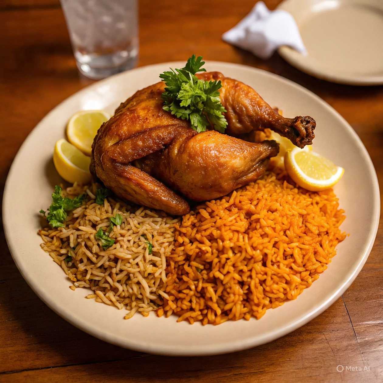 Full Chicken with Fried Rice and Jollof Rice