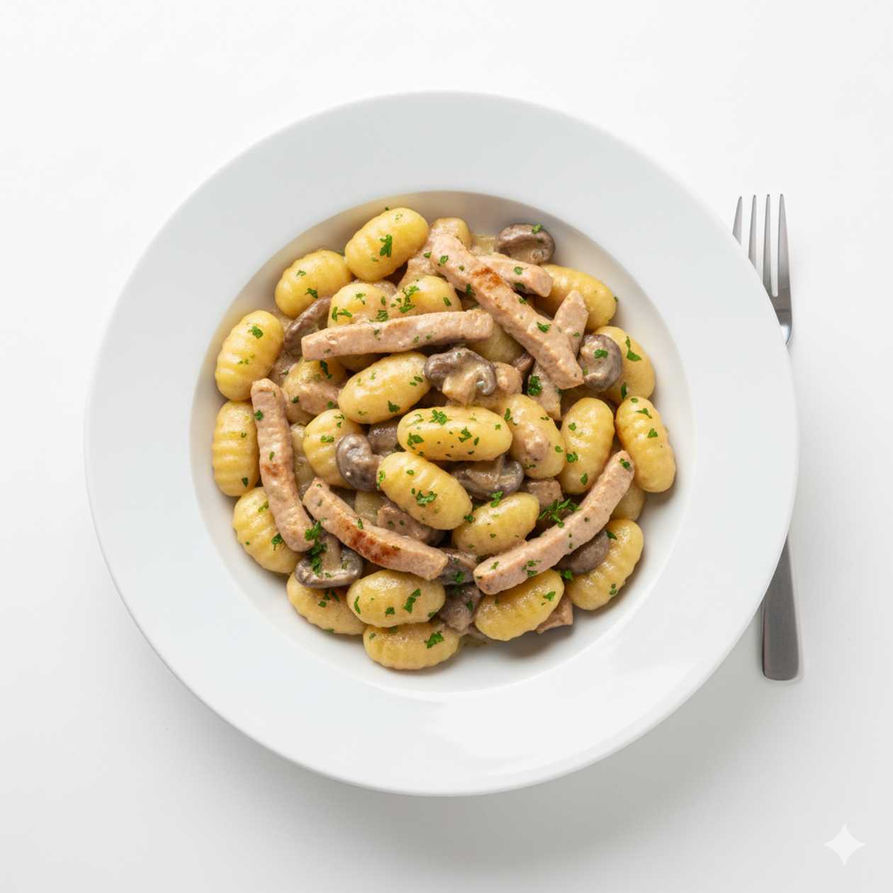 Gnocchi con Carne di Maiale e Funghi