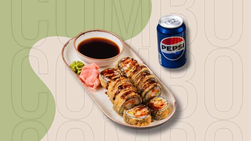 Ebi Tempura Kabajaki (karštas, 10 vnt.) + „Pepsi“ gėrimas (0.33 l) | 1 asm.