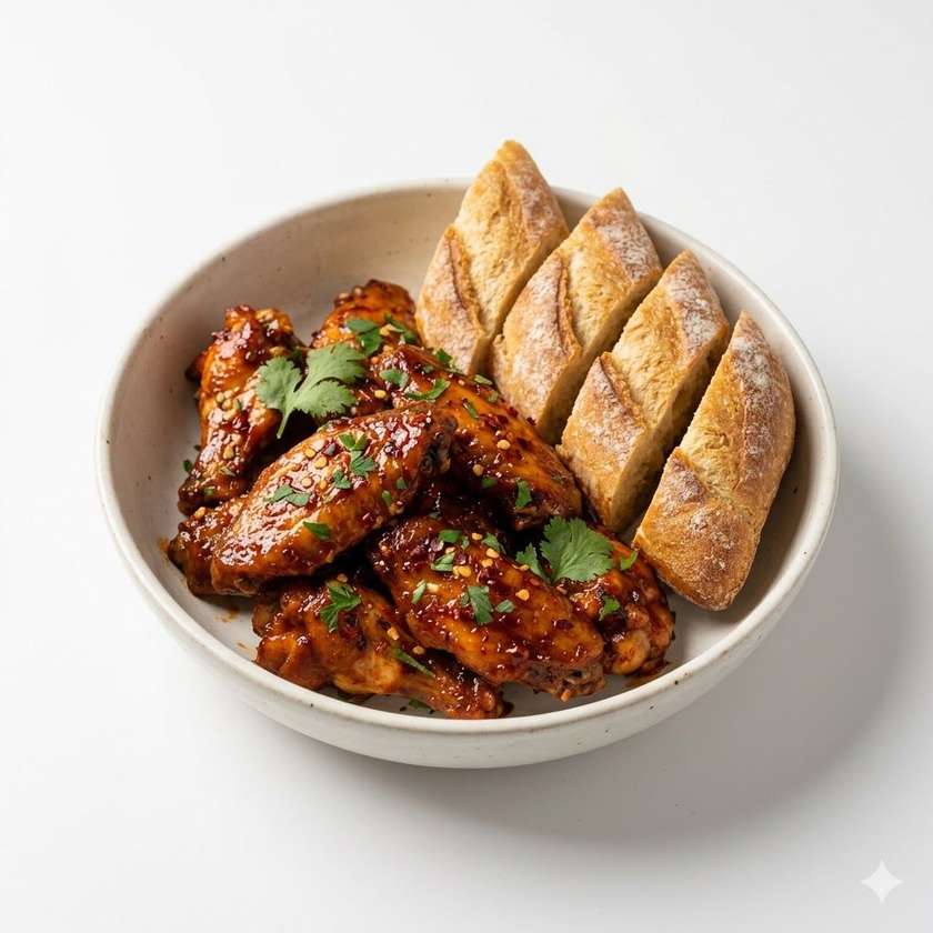 Chili Chicken Wings with Baguette