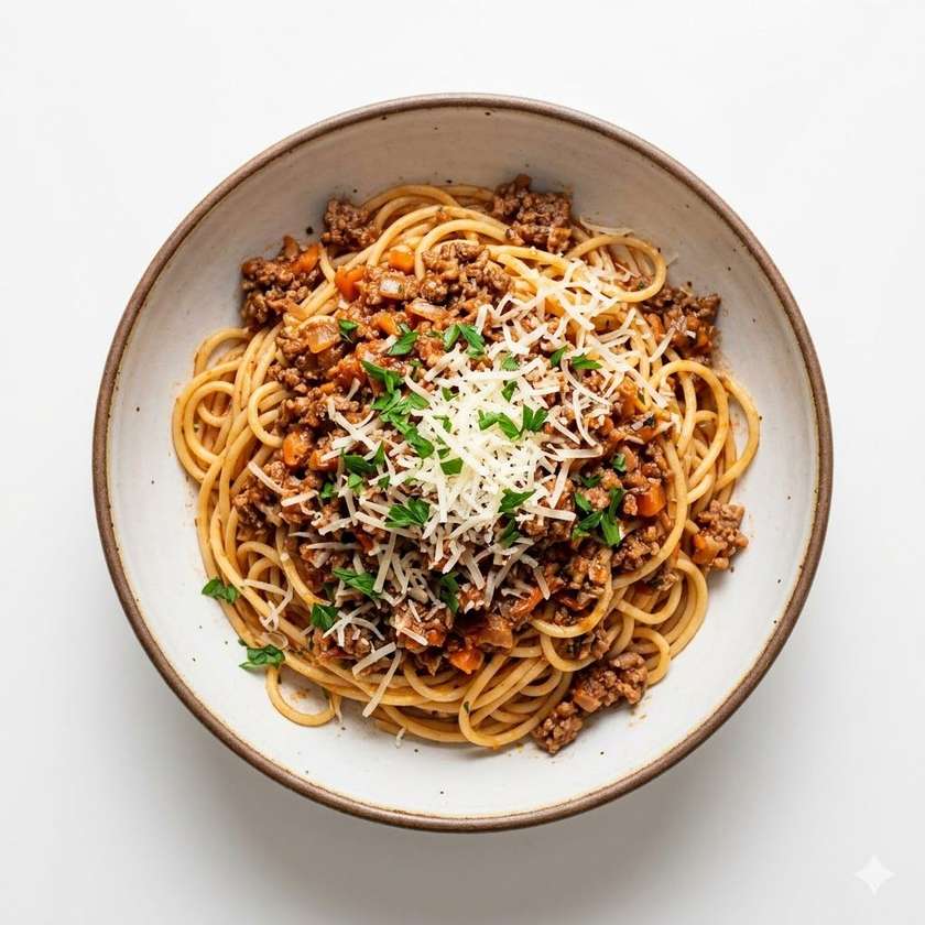 Spaghetti Bolognese, parmesan