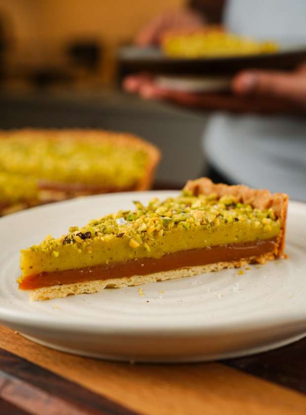 PISTACHIO & SALTED CARAMEL TART