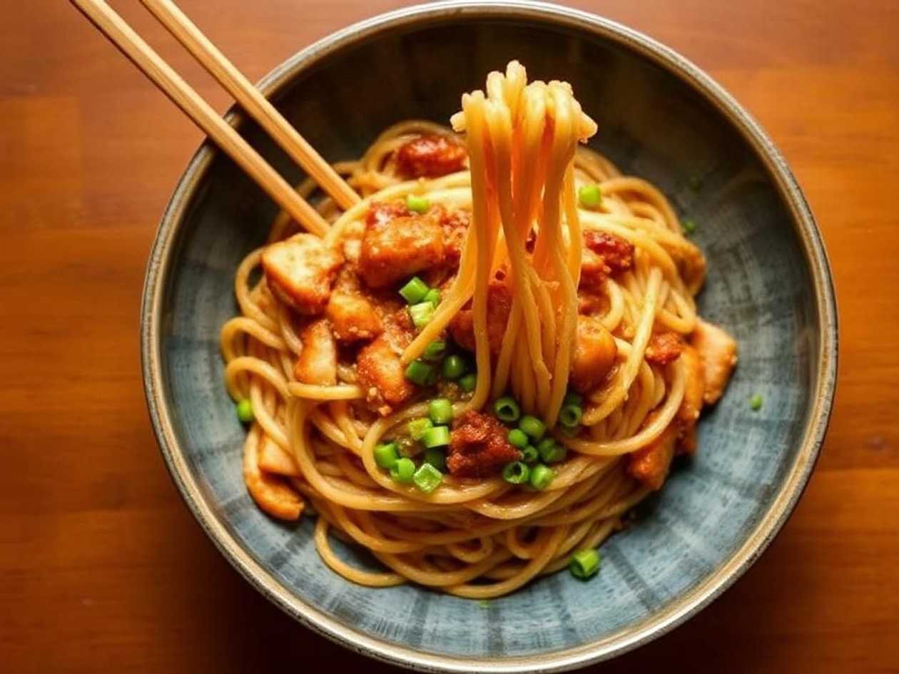Opekané udon rezance s kuracím mäsom