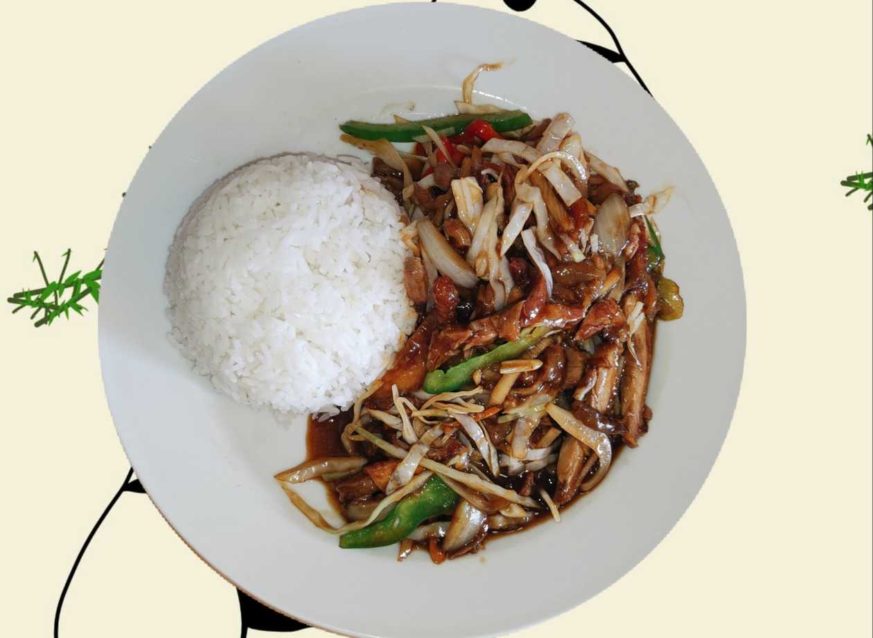 Fried Duck Strips with Rice
