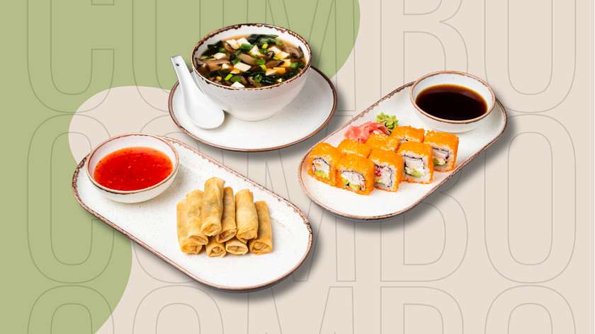 Miso Shiru + California (8 vnt.) + Spring Rolls su daržovėmis (8 vnt.) | 1 asm.