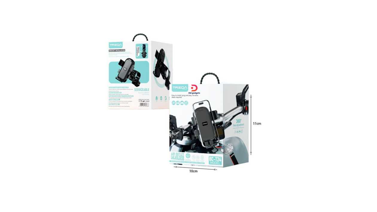 #428D#TREQA®BC-T24 Treqa Motorcycle/Bicycle Phone Mount with Adjustable Clips – Black