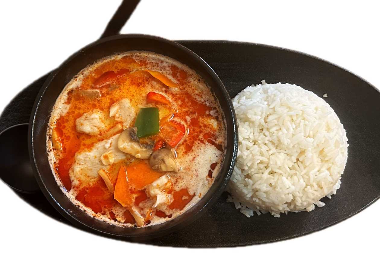 Thai Style Red Curry Pork with Coconut Soup and Rice (12)