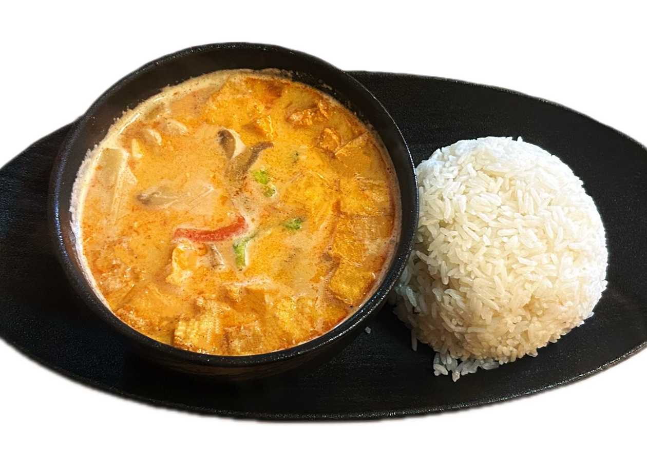 Thai Style Tofu with Red Curry and Rice