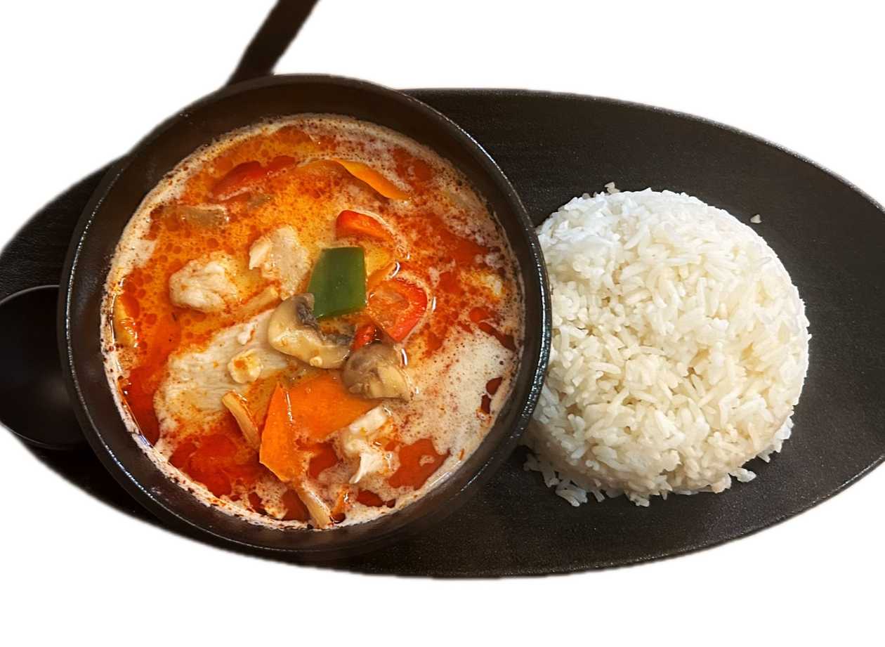 Thai Style Red Curry Chicken with Coconut Soup and Rice (12)