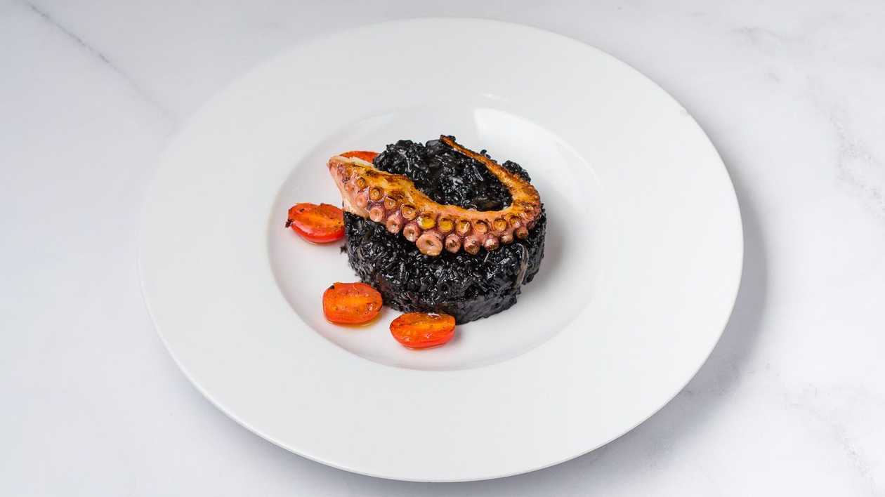 Black Cuttlefish Risotto with Grilled Octopus
