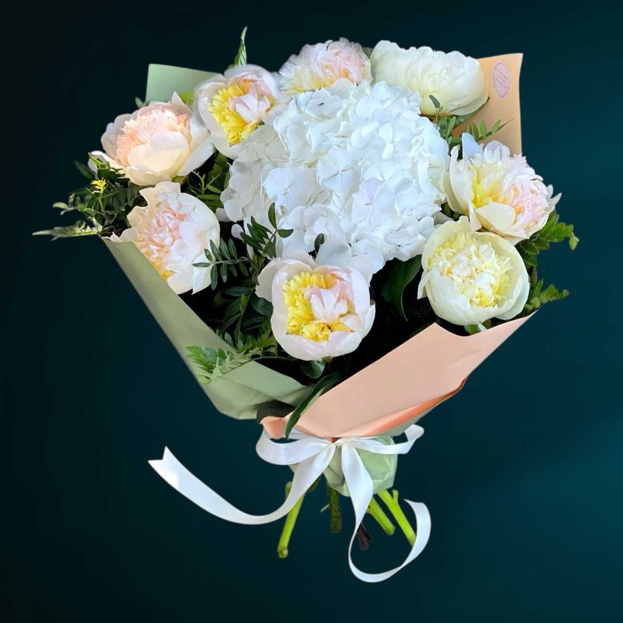 Bouquet of Peonies and White Hydrangea