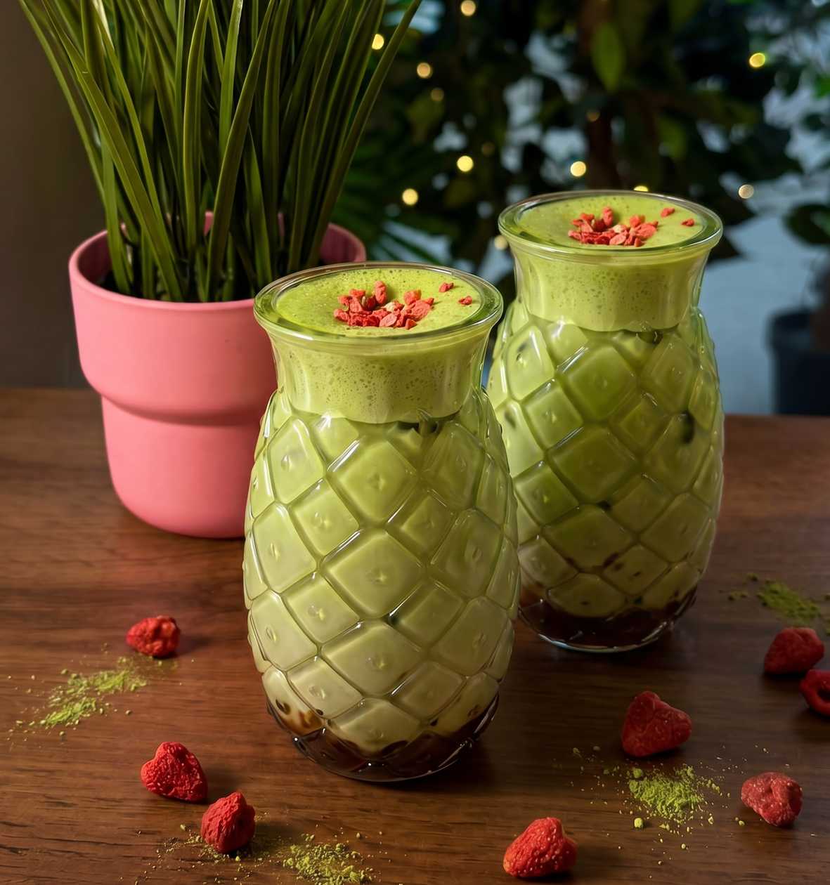 Maasika-matcha latte jääga 0,4L