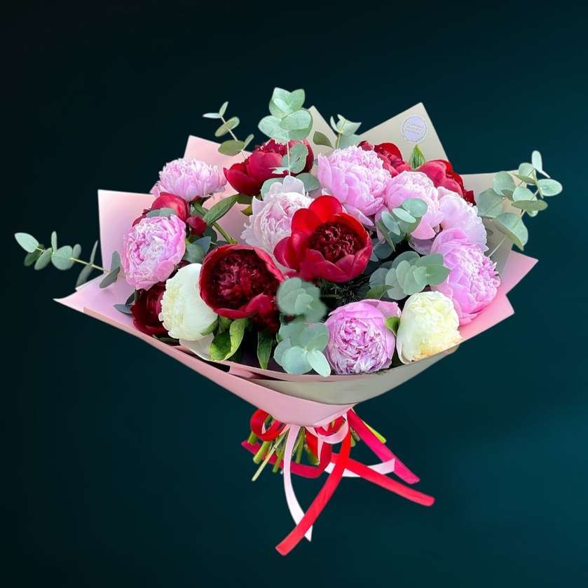 Bouquet of 19 Colorful Peonies