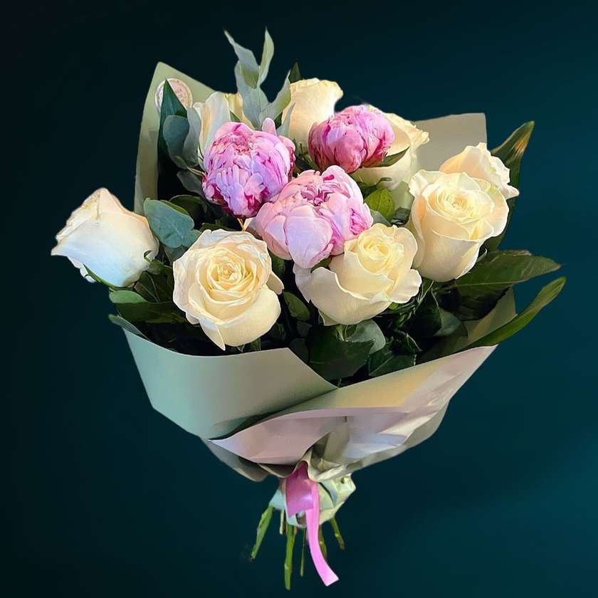 Bouquet of Peonies and White Roses