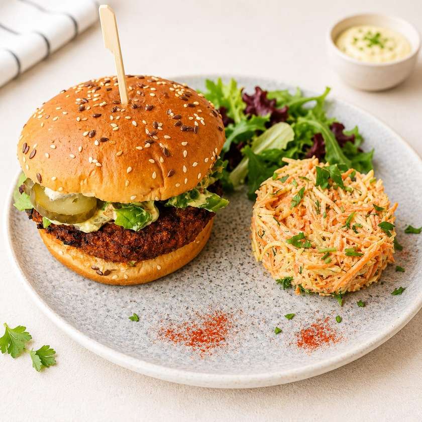 Burger Rawdia cu Salata de radacinoase
