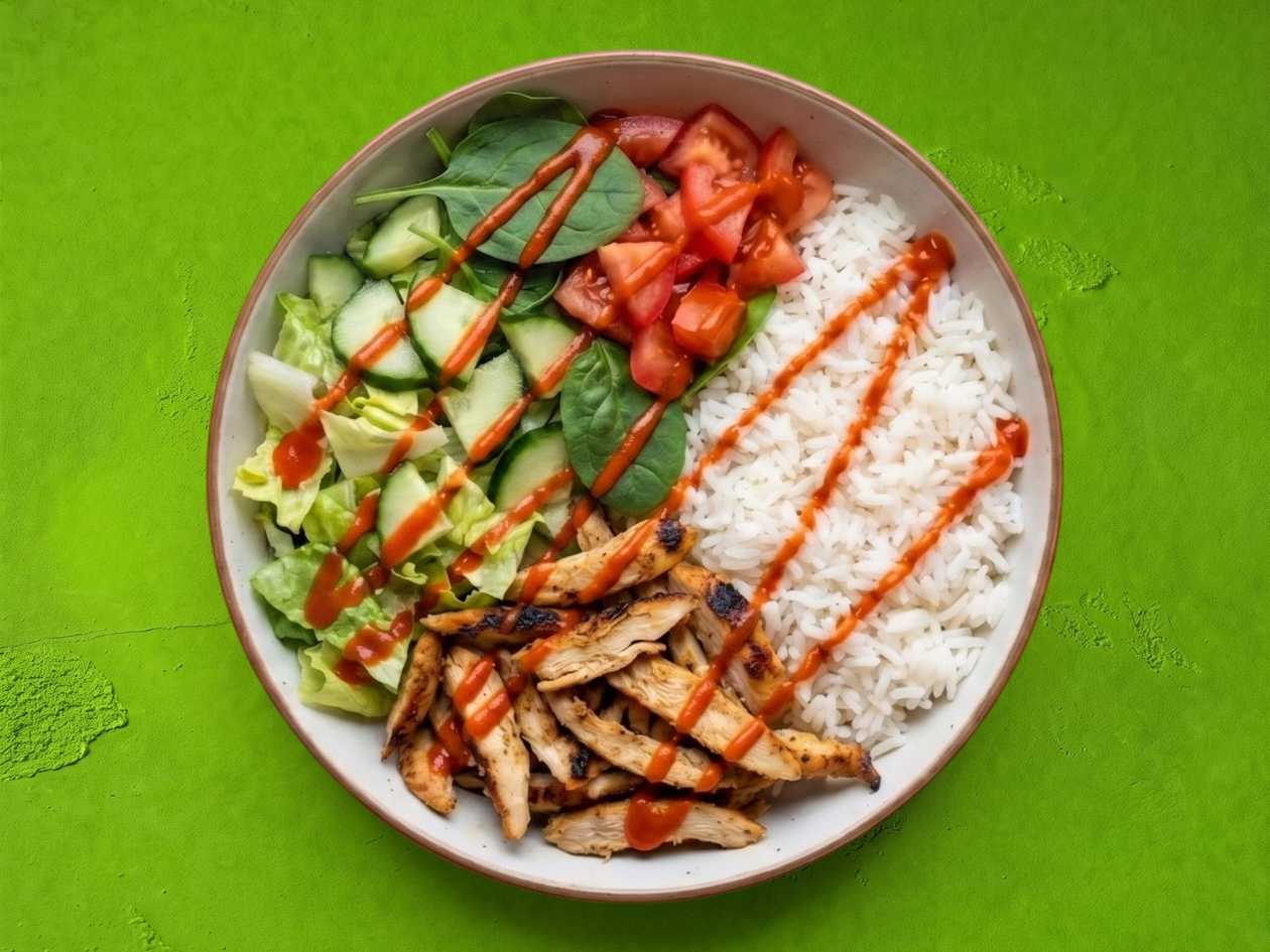 Chicken (130), vegetables, jalapeño, harrisa, sauce: Base: