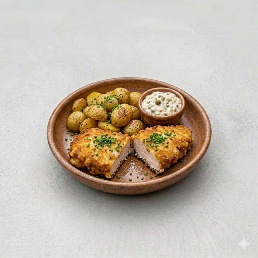 Black Mountain Chicken Cutlet, Fried Potatoes, Tartar Sauce 200g