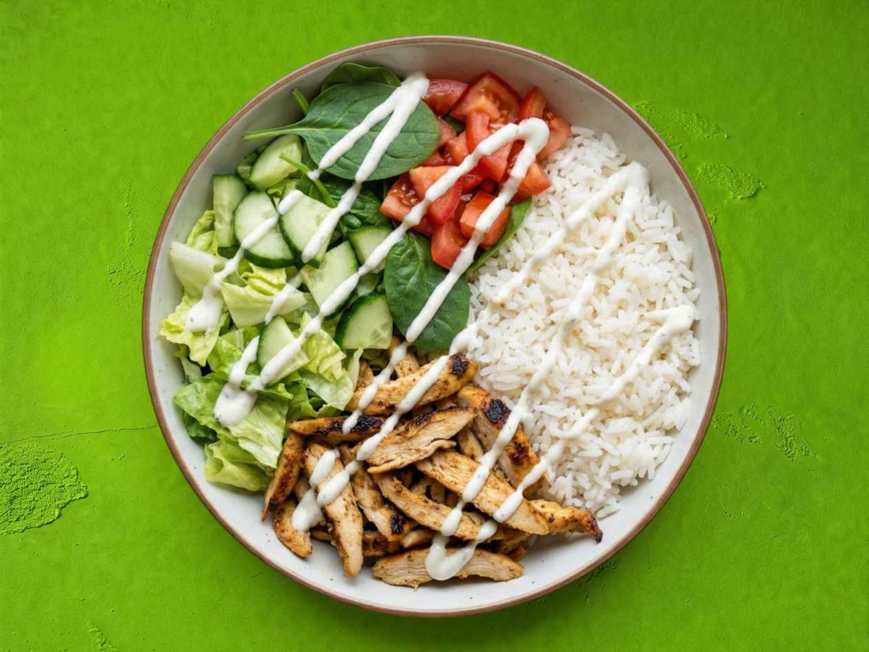 Chicken (130), vegetables, sauce Base: