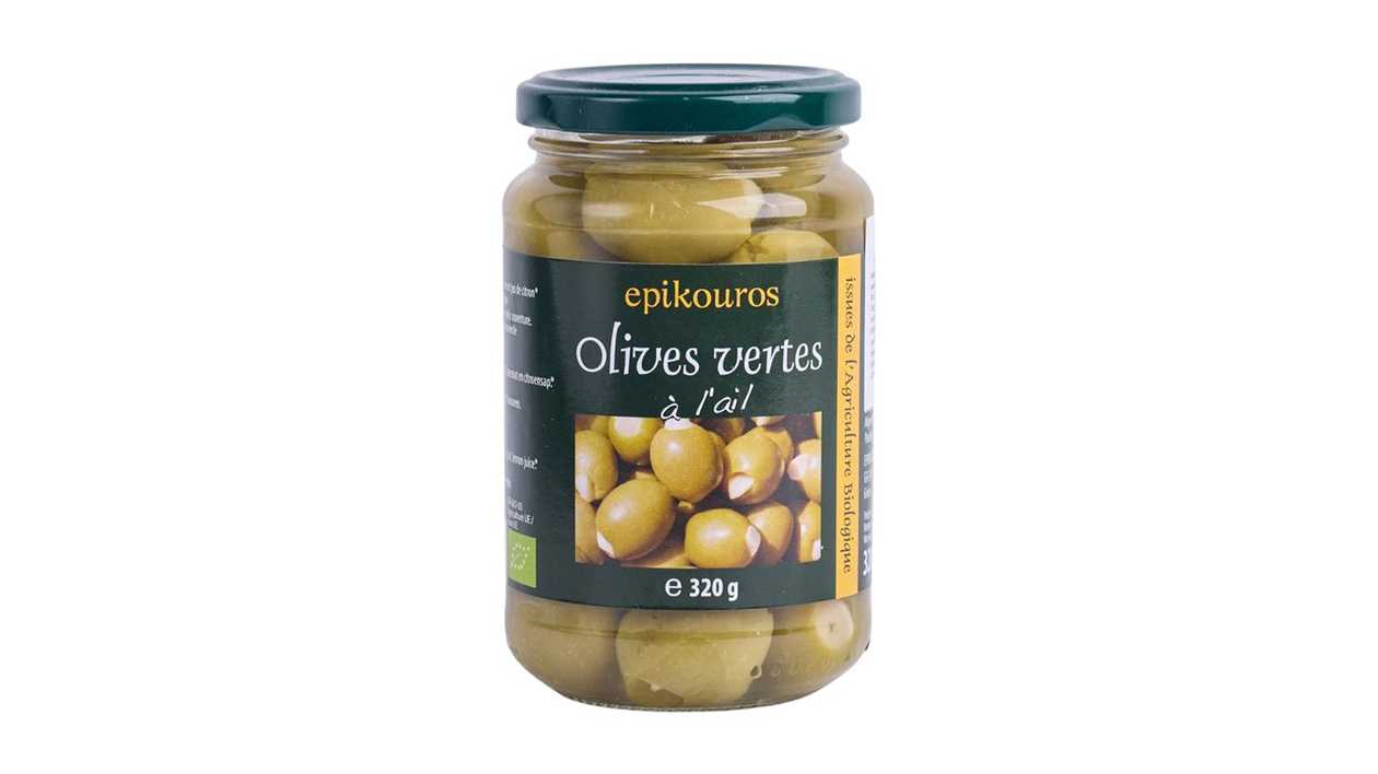 Zielone oliwki z czosnkiem ekologiczne 320 g