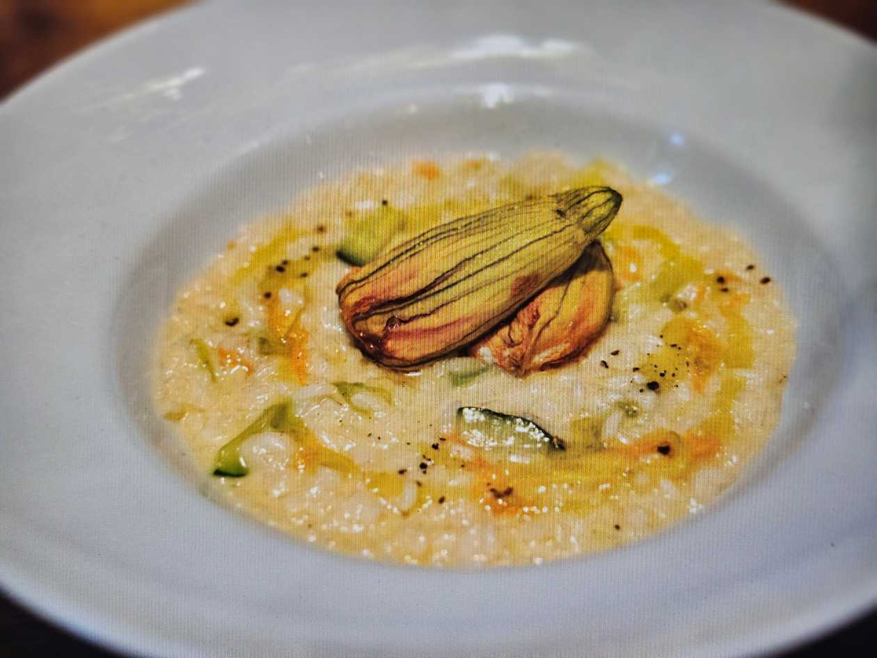 Creamy risotto with zucchini flowers