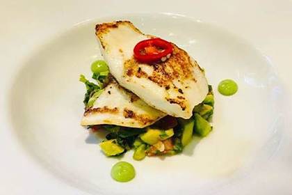 Turbot fillet with avocado salad
