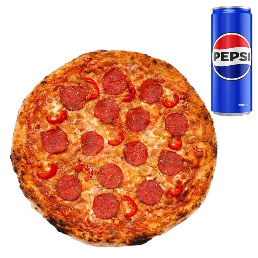 Pizza peperoni + ketchup+suc 250ml
