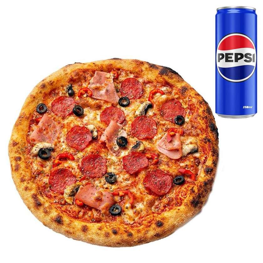 Pizza Regina + ketchup+ doza suc 250ml