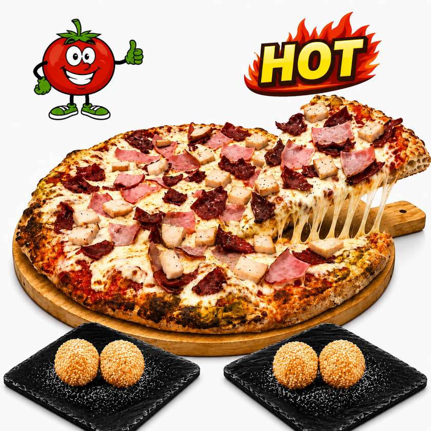 Protein Pizza with Three Types of Meat (35 cm) + 2 Cookie Cakes