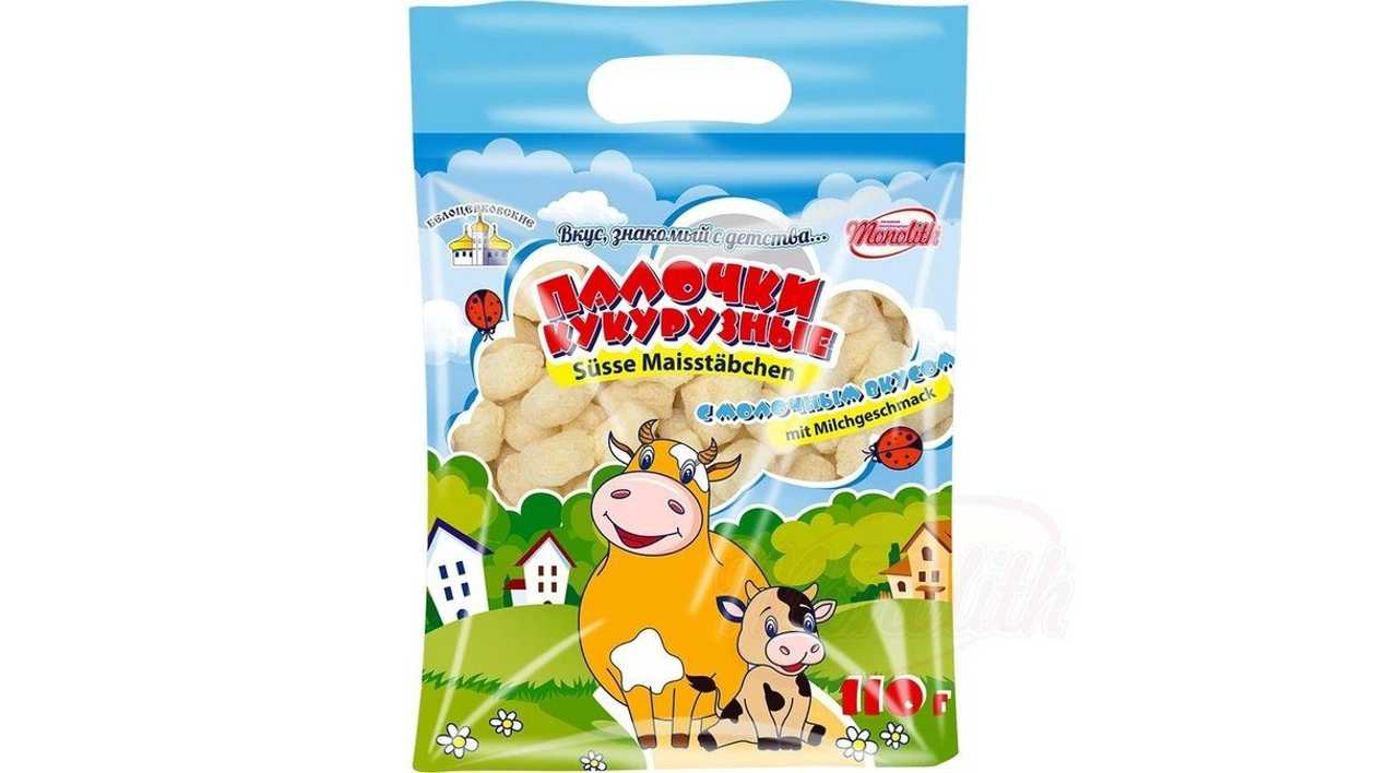 Crunchy Corn Snack Belocerkovskiye Sweet Corn Sticks With Milk Flavor 110g
