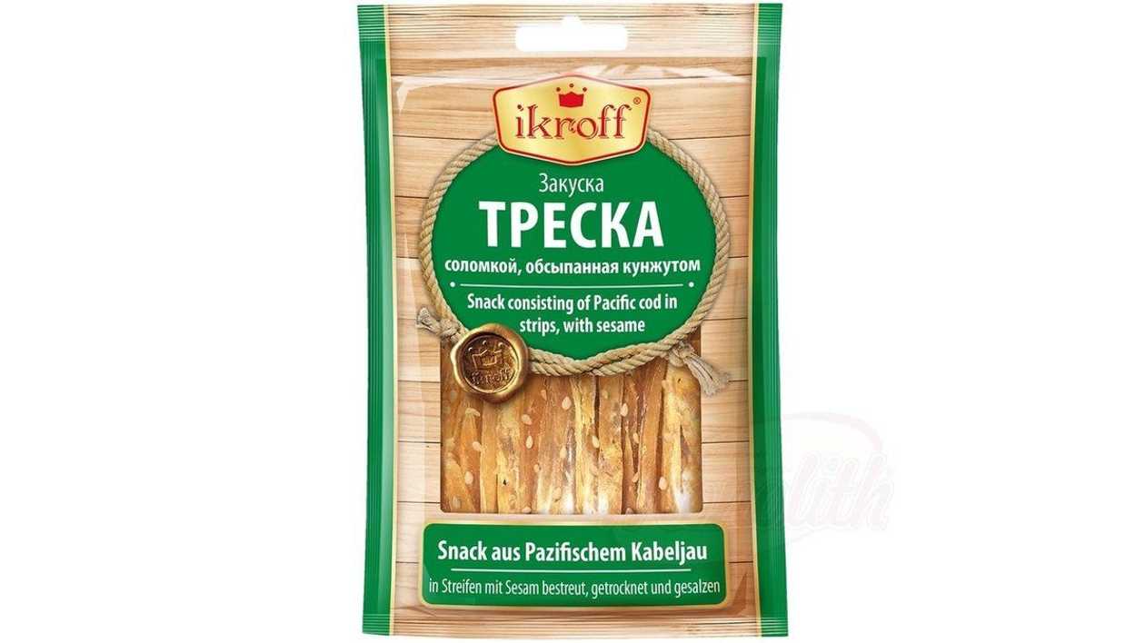 Snack Consisting Of Pacific Cod In Strips Ikroff With Sesame Dried & Salted 36g