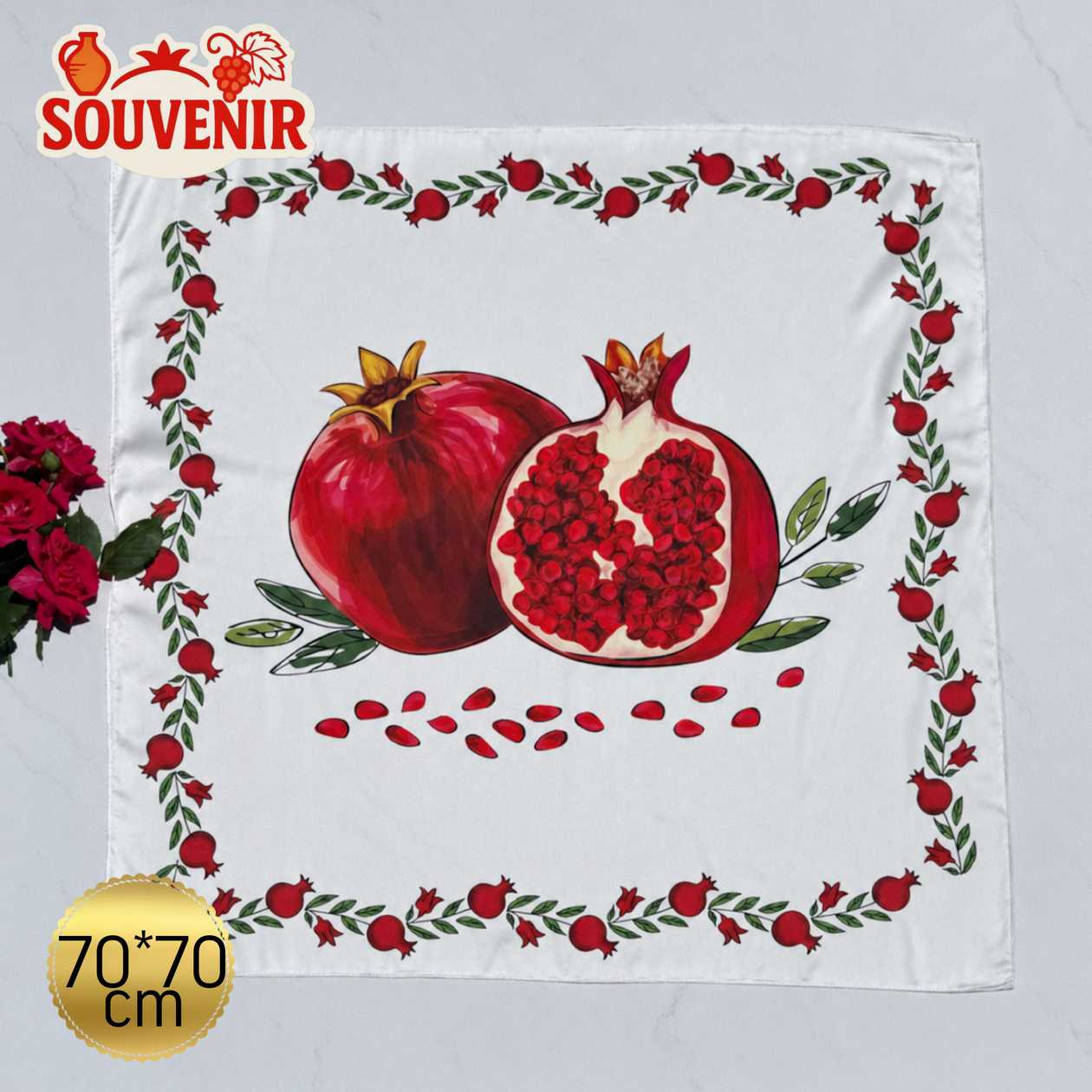 Chiffon scarf souvenir "Pomegranate" 1pc white