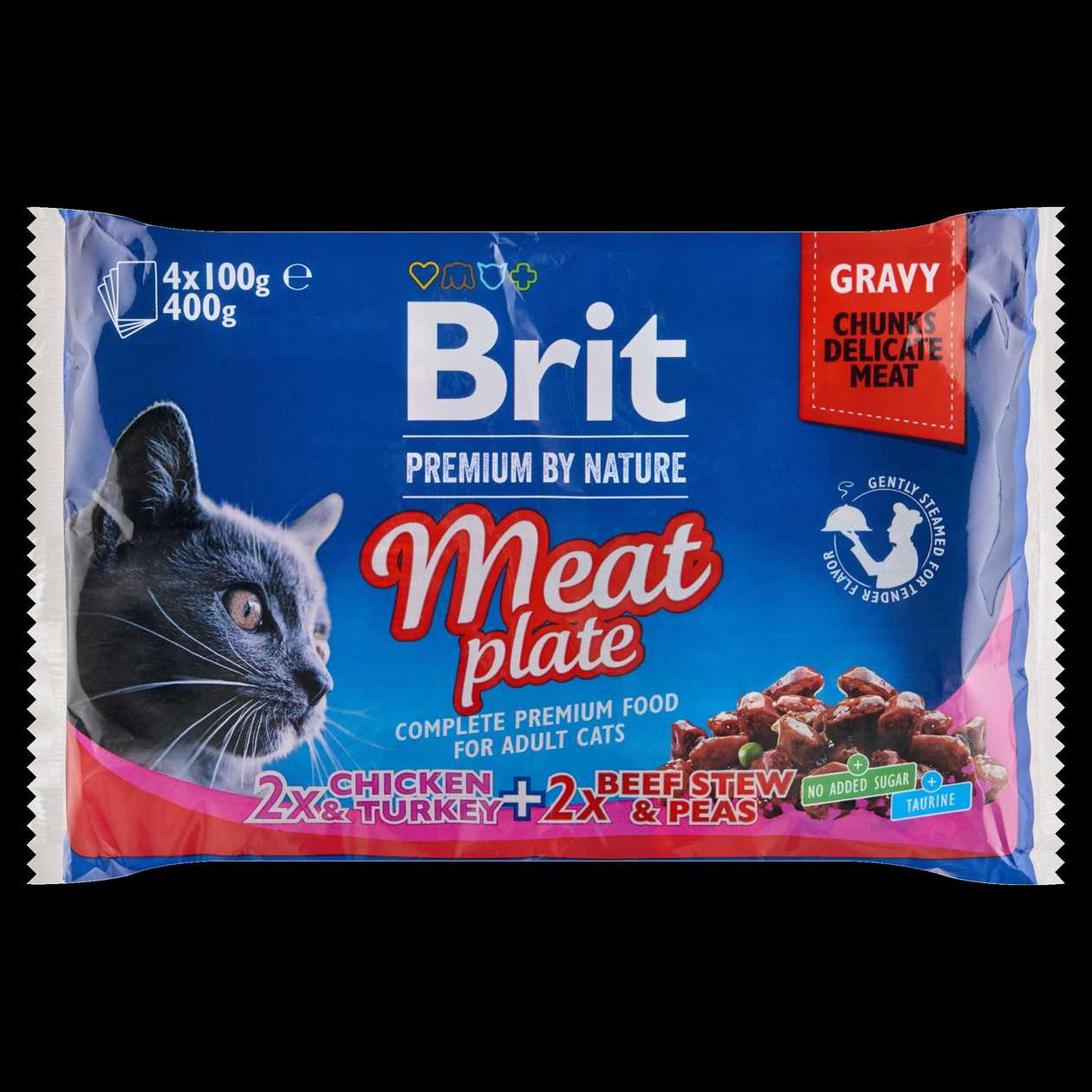 Brit Premium by Nature Meat Plate kompletní prémiové mokré krmivo pro dospělé kočky 4 x 100g (400g)