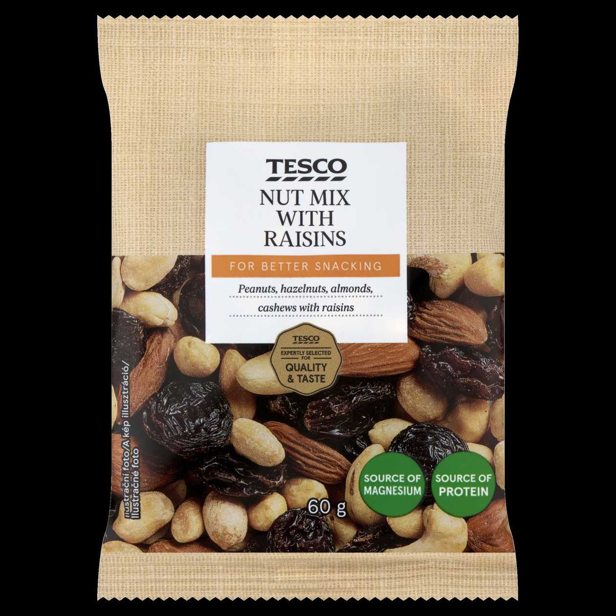Tesco Směs jader skořápkových plodů a rozinek 60g