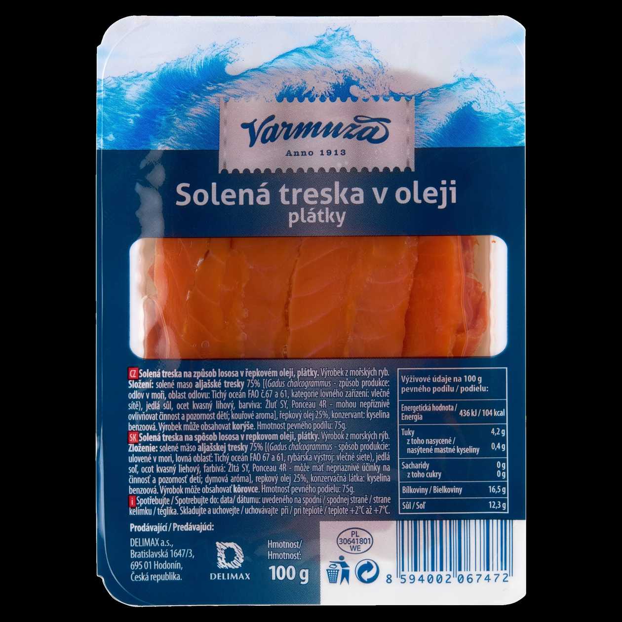 Varmuža Solená treska v oleji plátky 100g