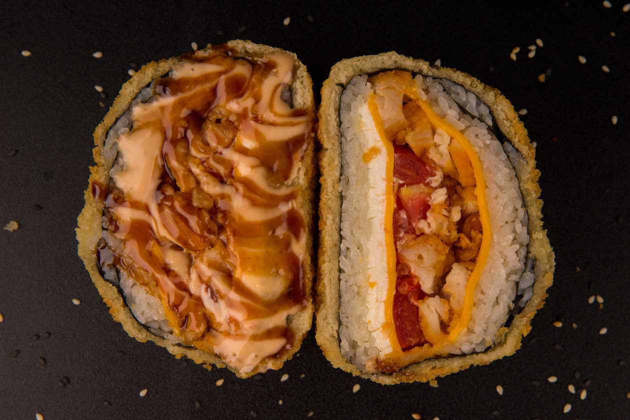 152. Sushi Burger with Chicken and Cheddar Cheese