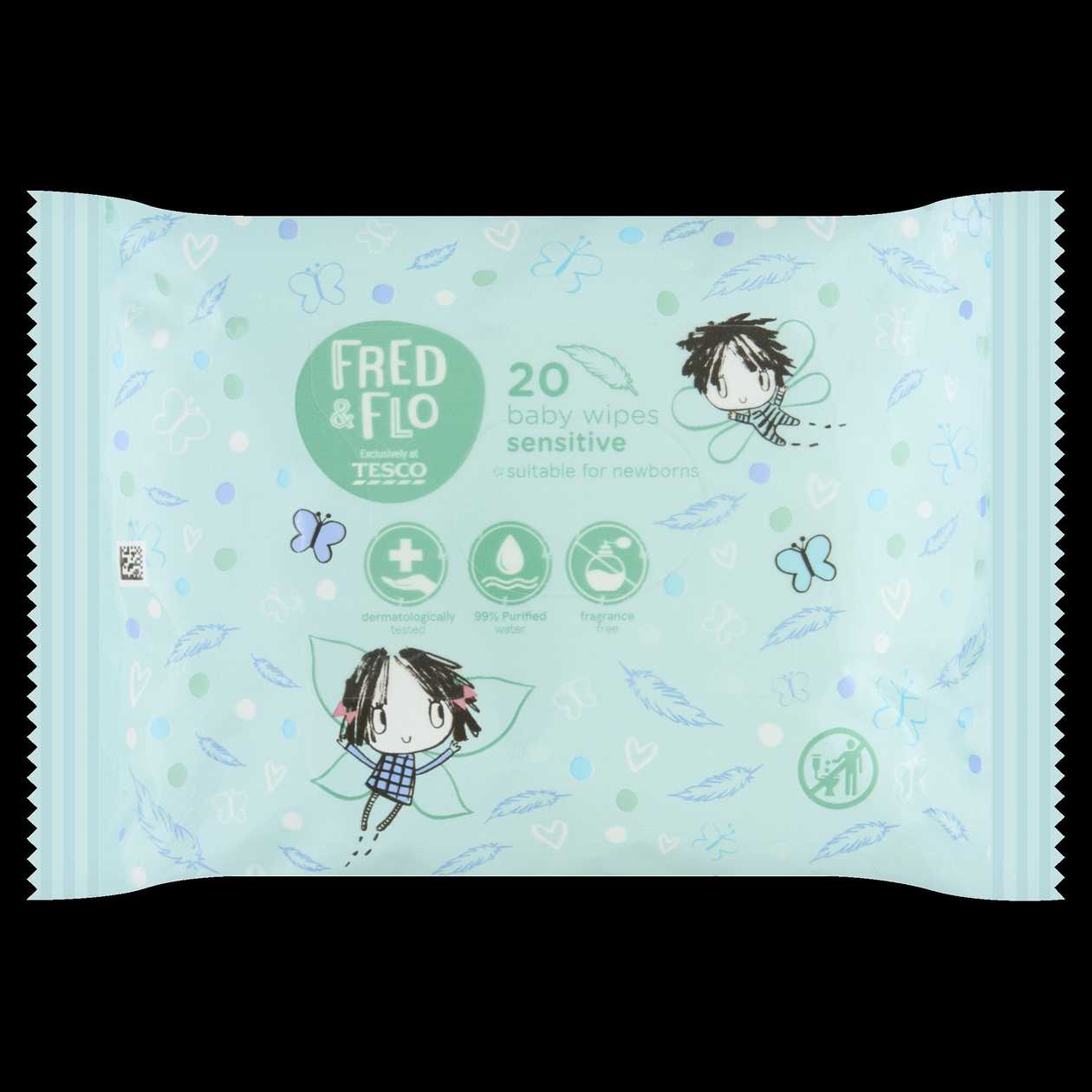 Fred & Flo Dětské vlhčené ubrousky pro citlivou pokožku neparfémované 20 ks