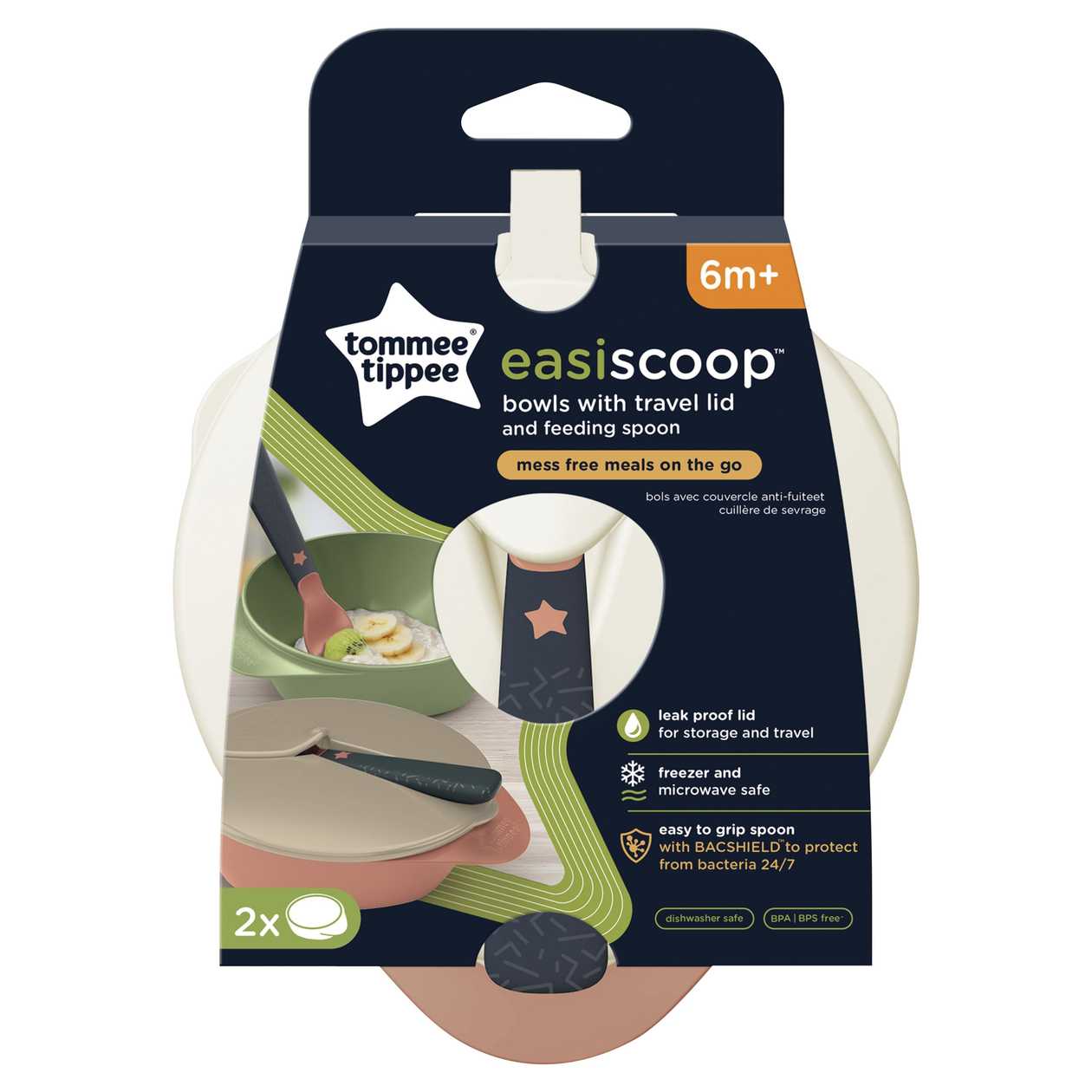 Tommee Tippee Easy Scoop misky s víčkem a lžičkou 6m+ 2 ks