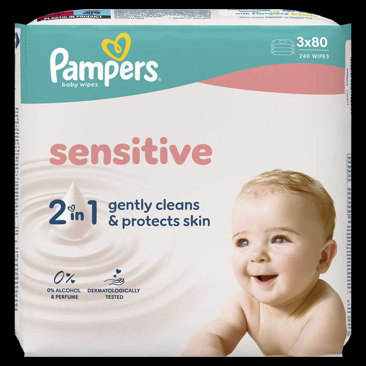 Pampers Sensitive Baby Dětské Čisticí Ubrousky 3 Balení 80 Ubrousků = 240 Čisticích Ubrousků