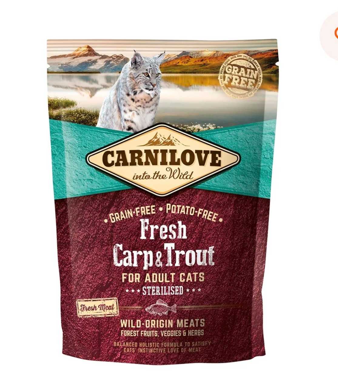 CARNILOVE Fresh Sterilized, Carp and Trout, Grain-Free Dry Food for Sterilized Cats, 400g