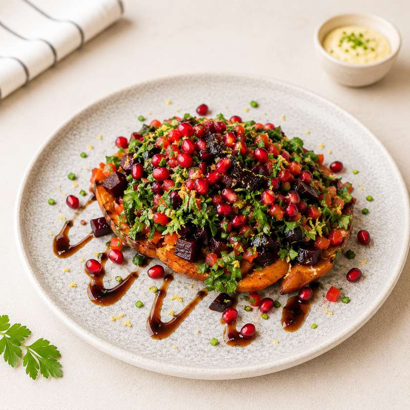 Sweet potato with baked beetroot