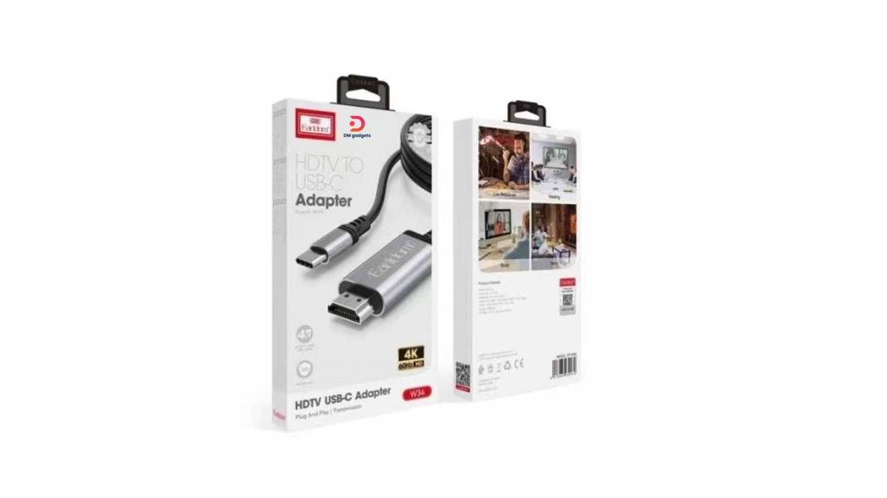 #408-1#Earldom®W34 4K HDTV USB-C Adapter 2m – Silver/Black