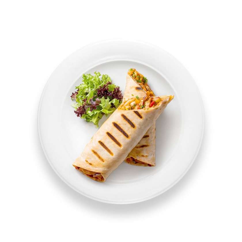 Tortilla with tikka masala chicken
