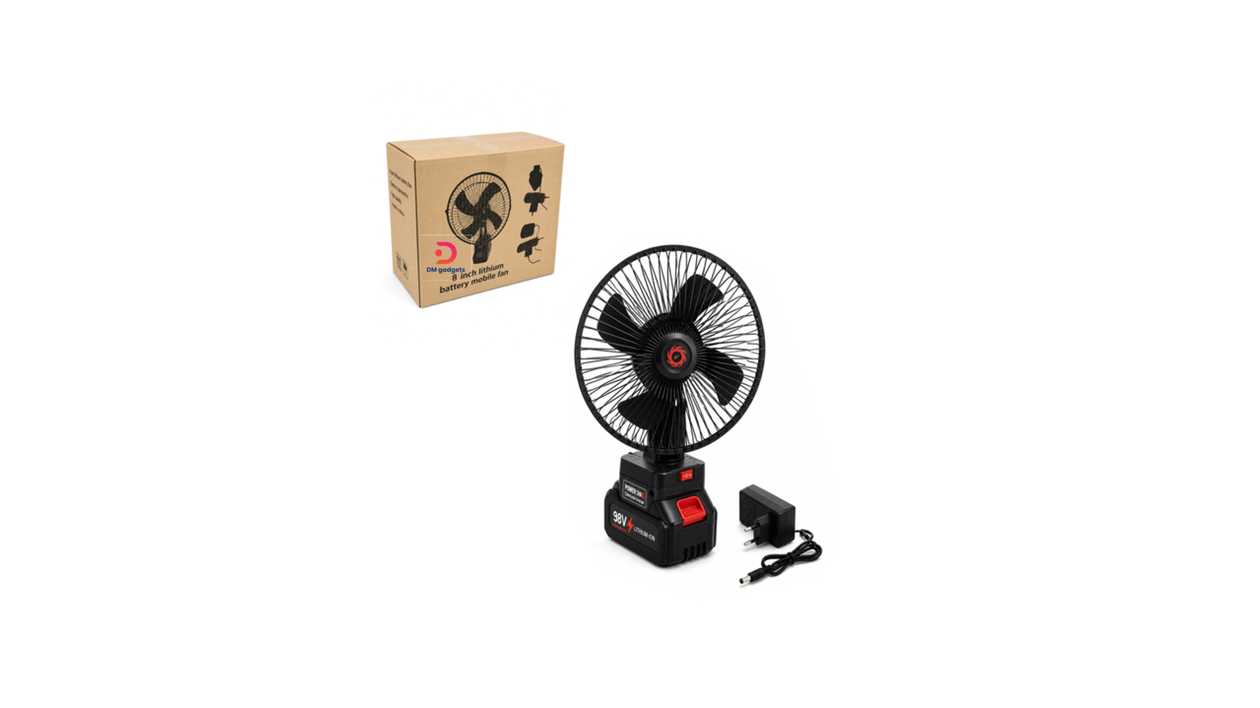 #642H3#DM®Portable Rechargeable 98V Battery Fan with Base – Black