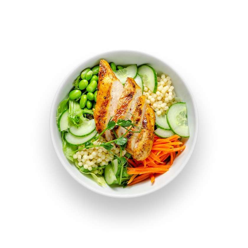 Salad with grilled chicken and pearl couscous