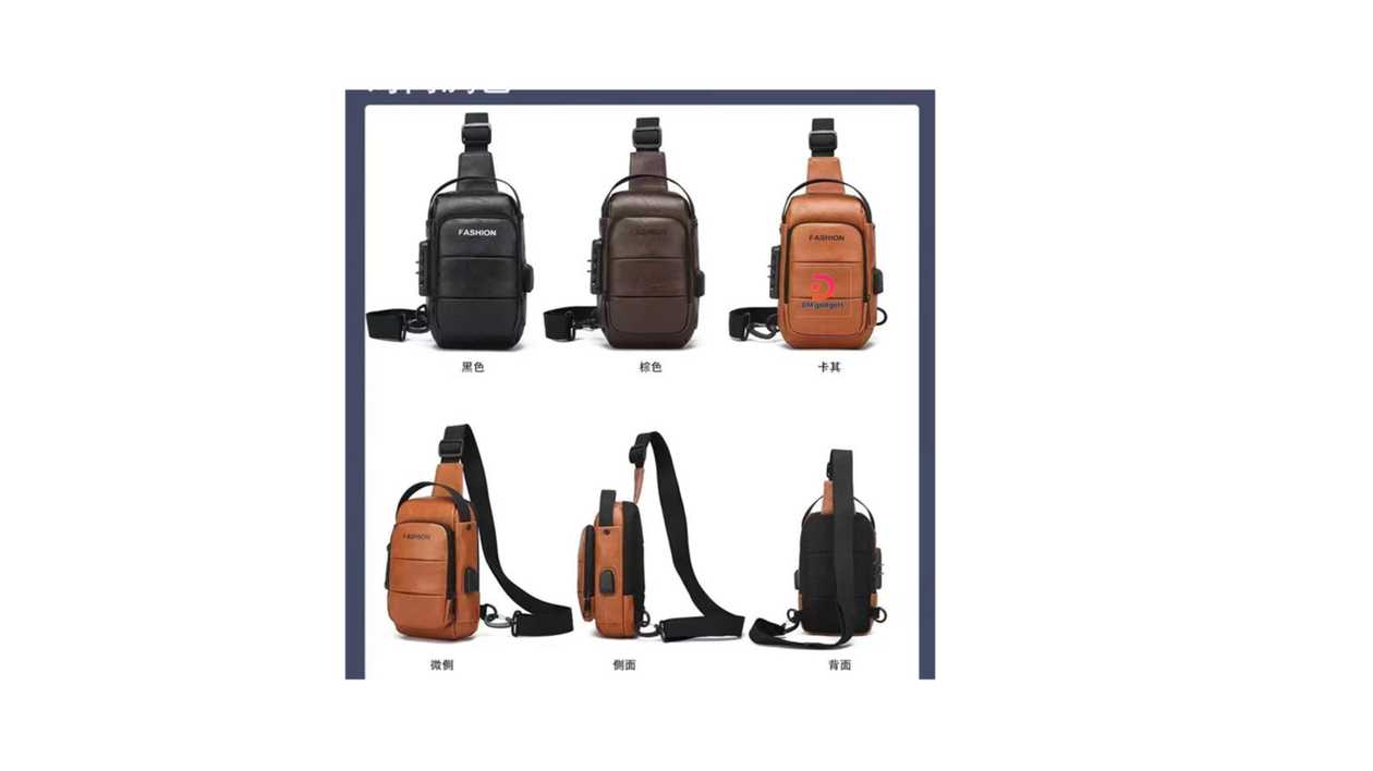 #665-7B#Fashion®0309 Men’s Multi-Function Anti-theft USB, Security Lock Shoulder Bag Light-Brown