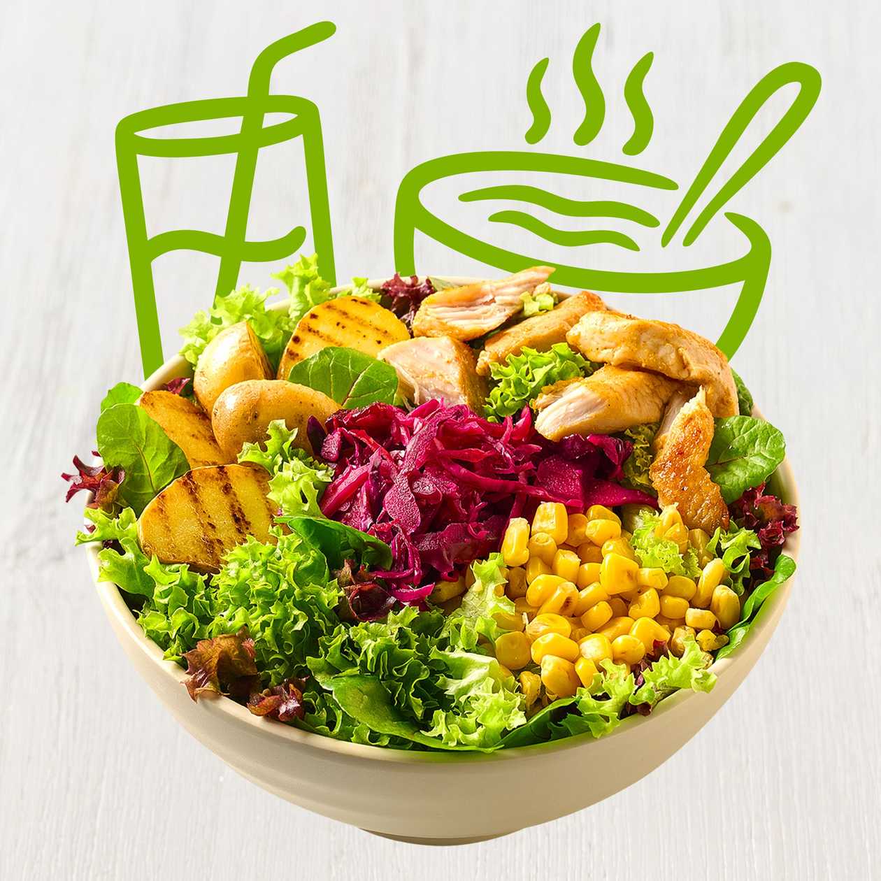 Menu salát Farmář, jogurtová zálivka s pažitkou